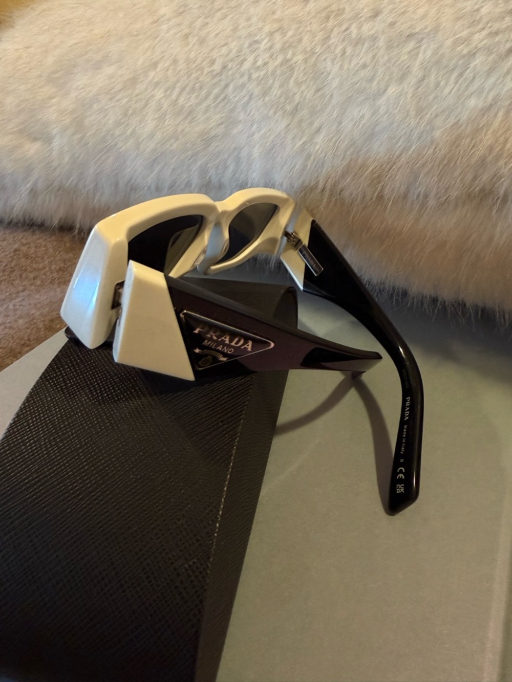 Prada White and Black Geometric Cat-Eye Sunglasses - Picture 3 of 5